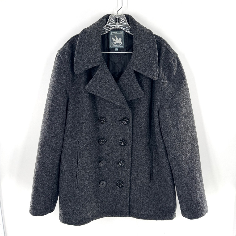 I Spiewak & Sons Womens Size‎ L Wool Blend Double Breasted Peacoat Gray